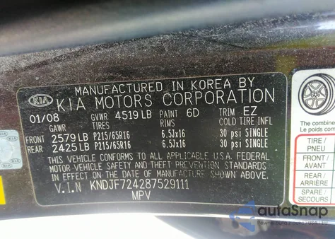 2008 Kia Sportage Lx from USA, damaged, VIN KNDJF724287529111